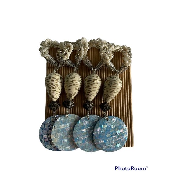 Set of 4 napkin rings, shell and beads - Picture 1 of 6